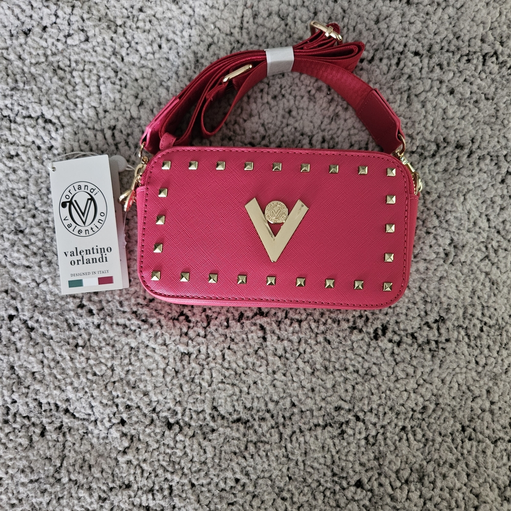 NWT VALENTINO ORLANDI Studded Double Zip Crossbody Camera Bag - Hot Pink - Picture 9 of 9